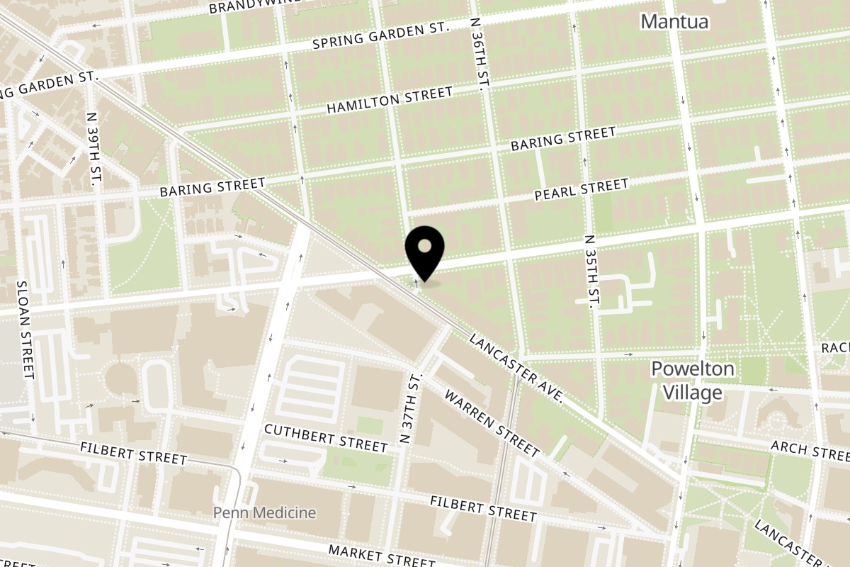Map showing the location of Coco's Cookies & Creamery on 3632 Powelton Ave in Philadelphia